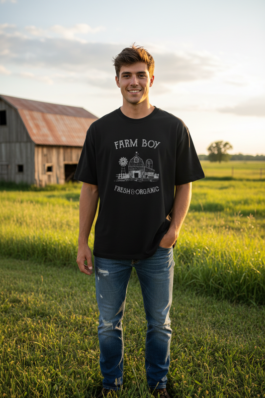 Wearix "Farm Boy Fresh & Organic" Vintage T-Shirt | Rustic Country Graphic Tee - Black