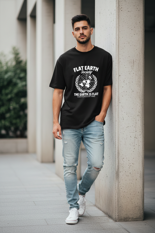 Wearix "Flat Earth Society" Meme T-Shirt | Question Everything Graphic Tee - Black