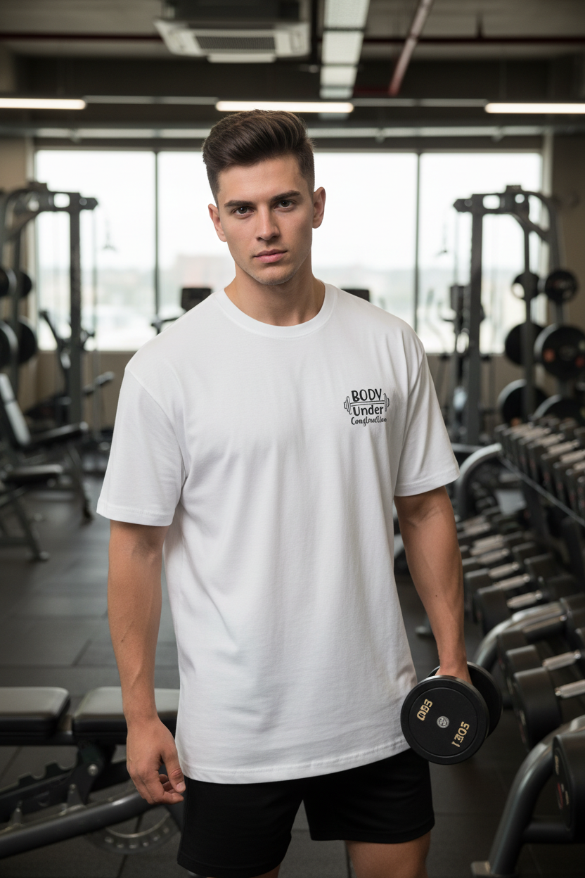 Wearix "Body Under Construction" Minimalist Gym T-Shirt | Fitness Chest Print Tee