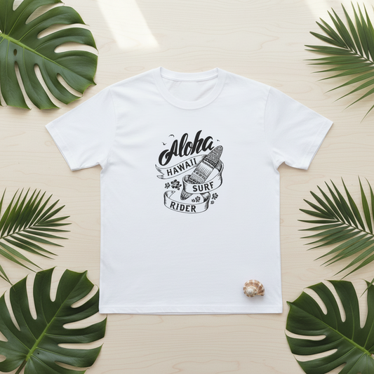 Wearix "Aloha Hawaii Surf Rider" Graphic T-Shirt | Retro Beach Vacation Tee - White