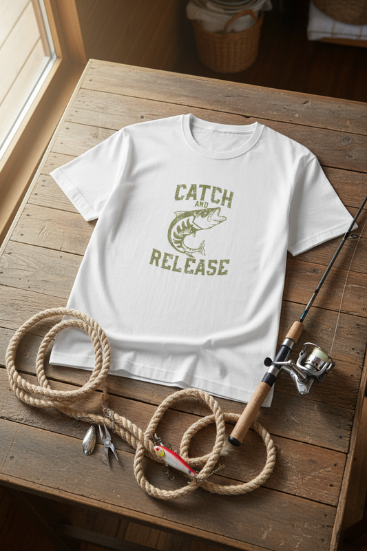 Wearix "Catch and Release" Fishing Graphic T-Shirt | Outdoor & Angler Tee - White