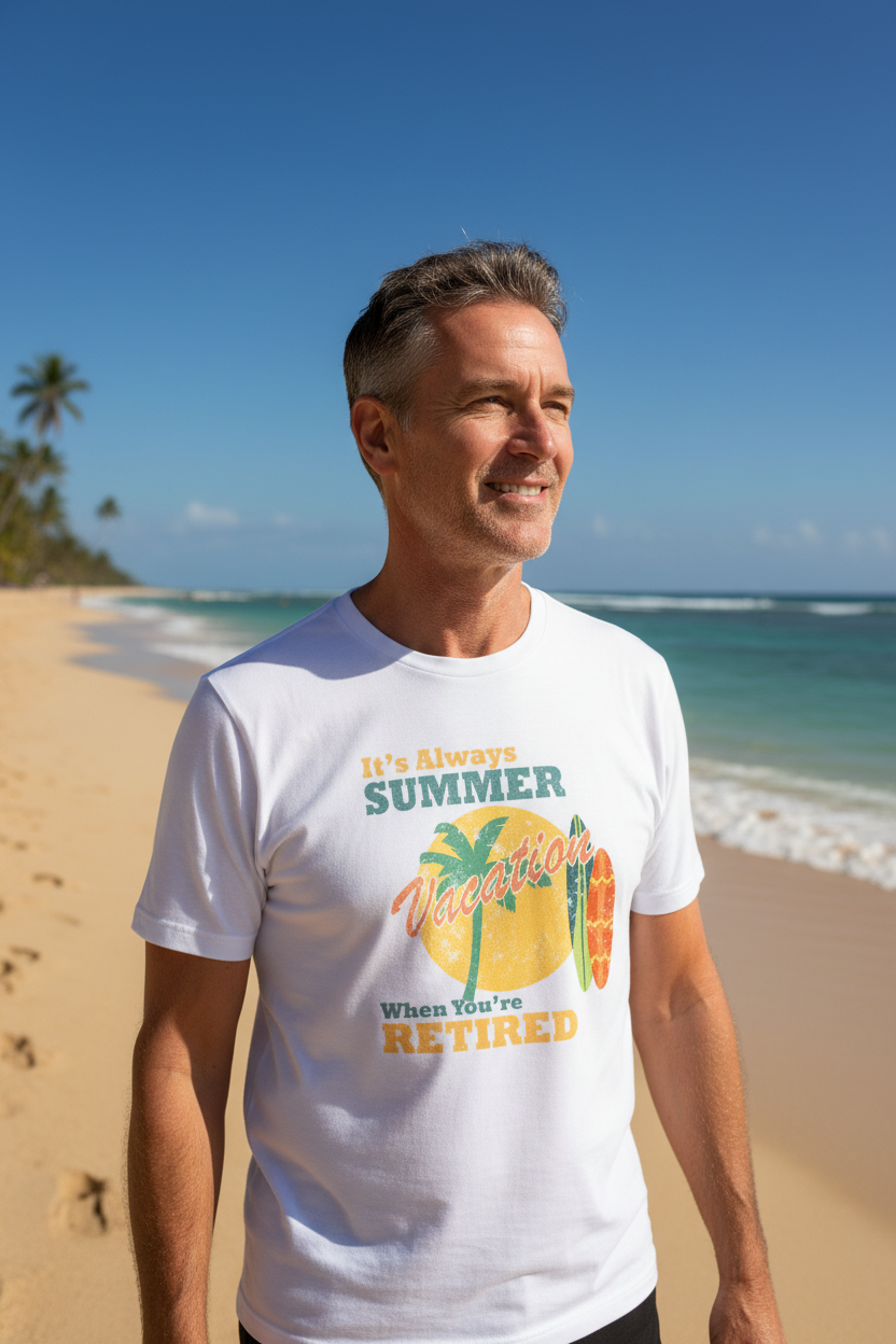 Wearix "Always Summer Vacation" Retirement T-Shirt | Retro Beach Graphic Tee