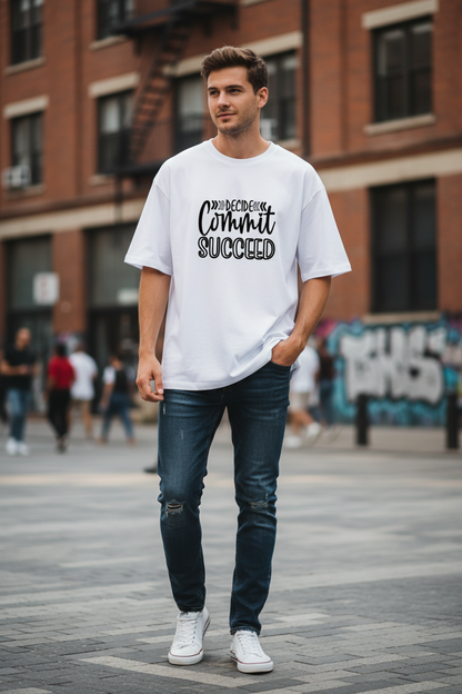 Wearix "Decide Commit Succeed" Motivational T-Shirt | Hustle & Gym Graphic Tee - White