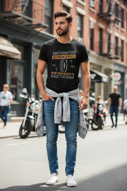 Wearix Vintage American Tire Graphic T-Shirt | Retro Garage & Racing Tee - Black