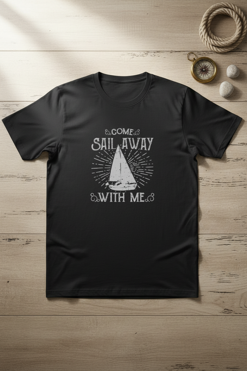 Wearix "Come Sail Away With Me" Nautical T-Shirt | Vintage Sailboat Graphic Tee - Black