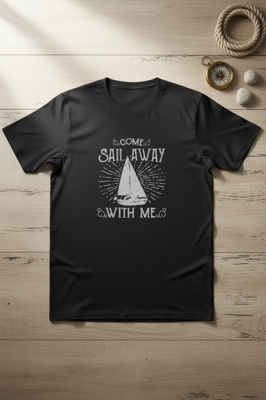 Wearix "Come Sail Away With Me" Nautical T-Shirt | Vintage Sailboat Graphic Tee - Black