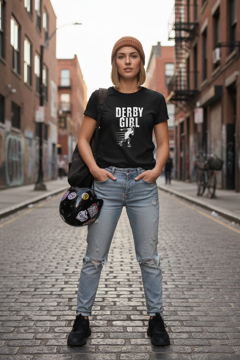 Wearix "Derby Girl" Roller Skate Graphic T-Shirt | Women's Edgy Skater Tee - Black