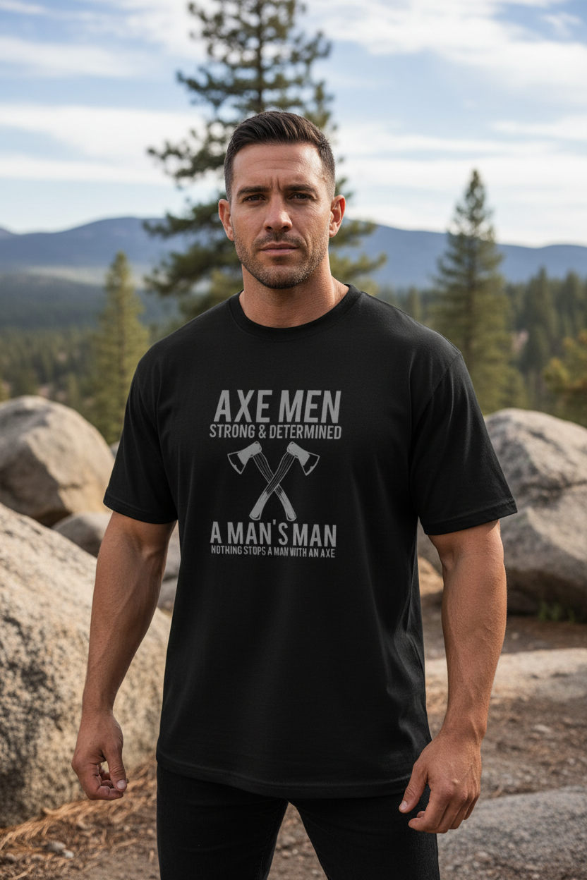 Wearix "Axe Men" Strong & Determined Graphic T-Shirt | Rugged Lumberjack Tee - Black