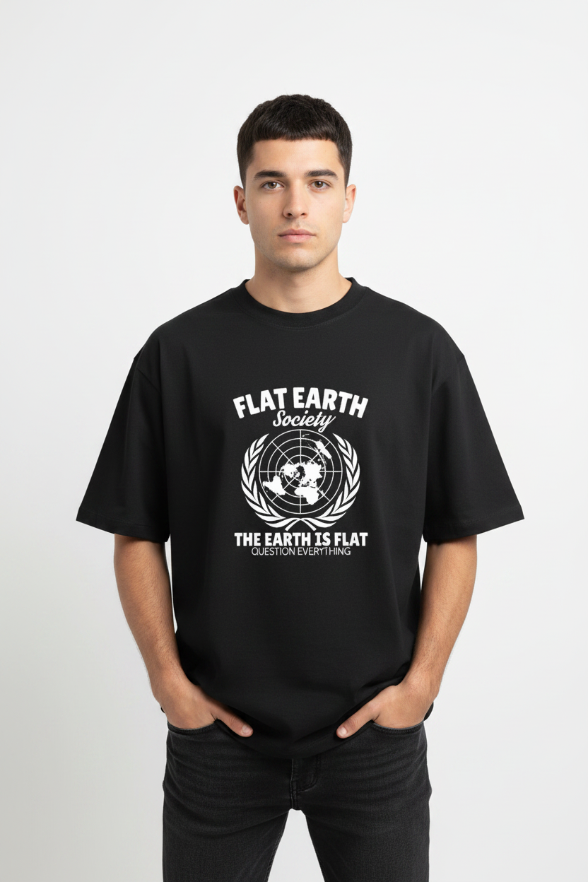 Wearix "Flat Earth Society" Meme T-Shirt | Question Everything Graphic Tee - Black