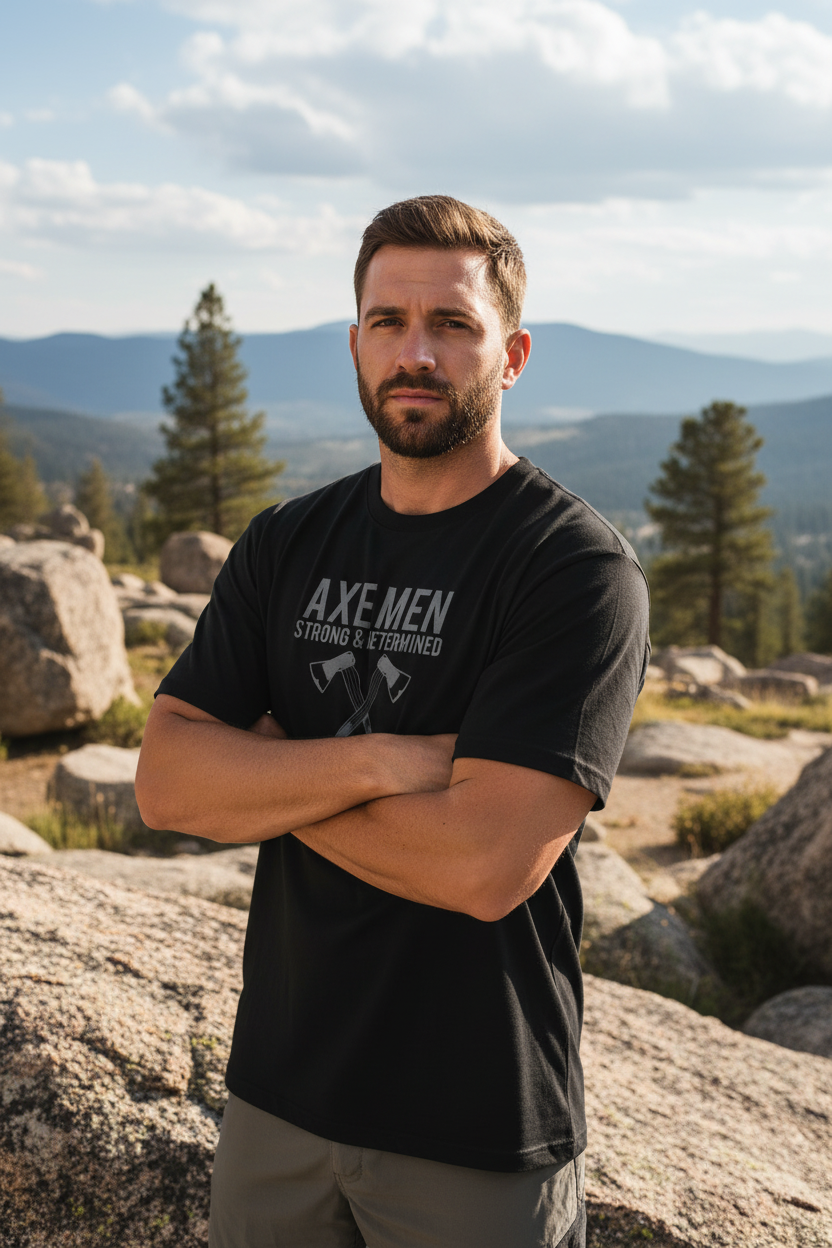 Wearix "Axe Men" Strong & Determined Graphic T-Shirt | Rugged Lumberjack Tee - Black