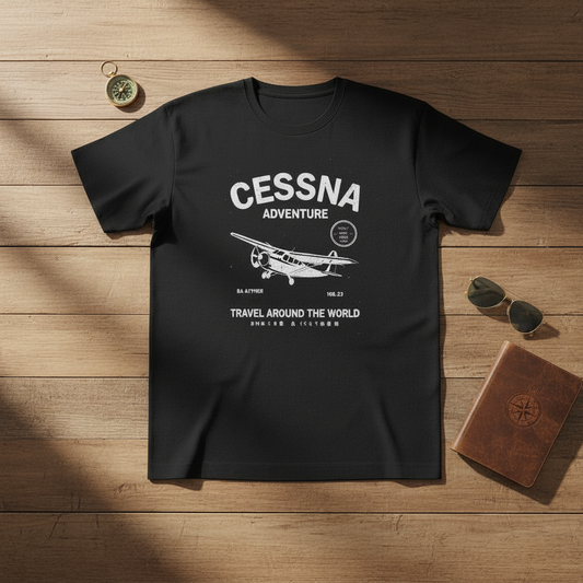 Vintage Cessna Adventure Graphic T-Shirt | Retro Aviation & Travel Tee - Black | Wearix